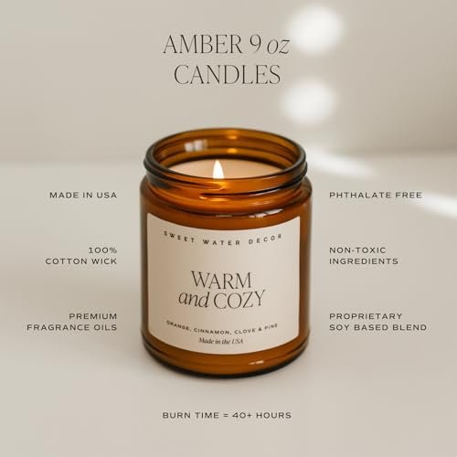 41P-JNIky-L._SL500_.jpg Sweet Water Decor Fall Soy Candles - Hot Cider, Cinnamon, Cloves, and Nutmeg - 9oz Amber Jar, 40-Hour Burn Time! - Image 2