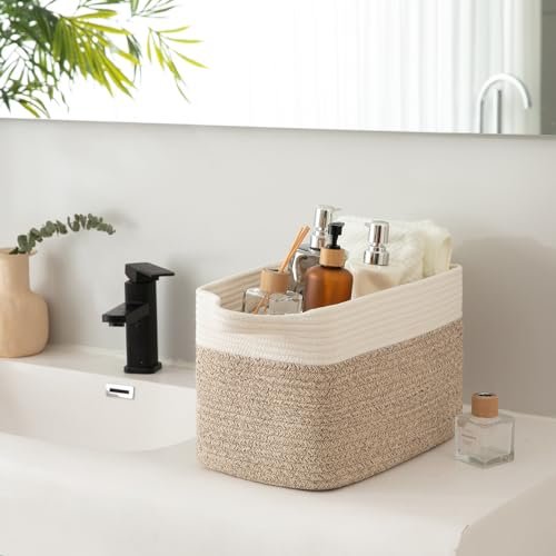 41P5SH7v99L._SL500_.jpg OIAHOMY 3-Pack Storage Baskets: 13x9.85x8.7'' Woven Bins with Handles for Toy Storage & Stylish Home Decor, White & Brown - Image 5