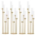 Fullvaseer 5 Arm Candelabra with Acrylic Lampshade Set of 4 Gold Candelabra for Wedding Table Birthday Party Home Decoration 39.4'' Candle Holder Fit LED Taper Candles