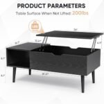 SweetCrispy Lift Top Coffee Tables: Stylish Black Wooden Dining Tables with Hidden Storage for Living Rooms. - Image 2
