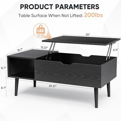 41QLrmDXWGL._SL500_.jpg SweetCrispy Lift Top Coffee Tables: Stylish Black Wooden Dining Tables with Hidden Storage for Living Rooms. - Image 2