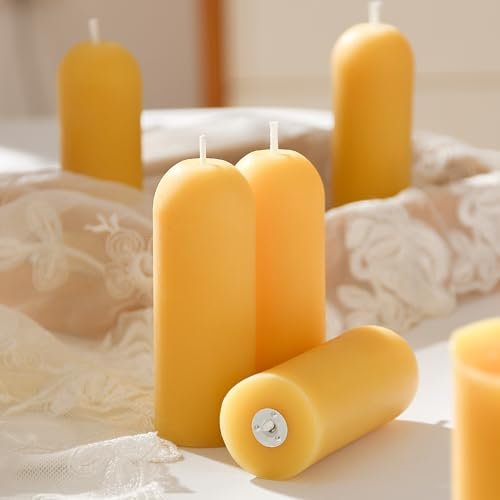 41QM58lGSdL._SL500_.jpg 4-Pack Small Beeswax Pillar Candles - 10-Hour Burn Time, Ideal for Home, Travel & Power Outages, Classic Style (3.5"x1.3") - Image 6