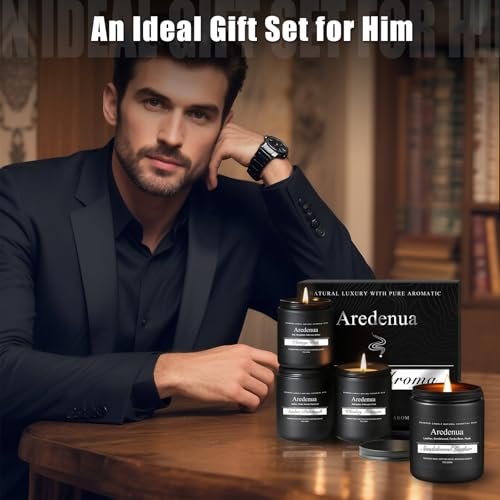 41QnYgrGQL._SL500_.jpg Men's Candle Set β 4 Pack of Masculine Soy Candles for Home, Includes Sandalwood Leather & More - Image 7