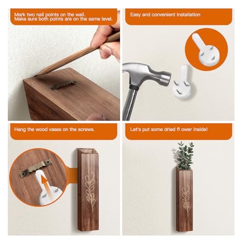 41Qy4MdqMOL._SL500_.jpg 4-Pack Wooden Indoor Wall Planters, Modern Boho Decor for Living Room & Bedroom, Farmhouse Pocket Vases for Dried Flowers & Faux Plants - Brown - Image 5