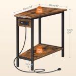 HOOBRO Wedge End Table with Charging Station, Rustic Brown Triangle Accent Table for Small Spaces - Image 3