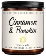 Cinnamon & Pumpkin Scented Candle – Fall Candles for Home Scented, Soy Candles for Home, 7 oz Cozy Pumpkin Candle for Women & Men, Autumn Décor & Holiday Gifts