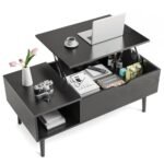 SweetCrispy Lift Top Coffee Tables: Stylish Black Wooden Dining Tables with Hidden Storage for Living Rooms. - Image 4
