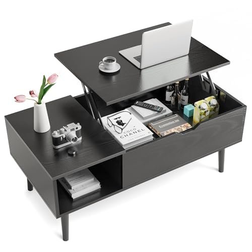 41SjxFQ2TBL._SL500_.jpg SweetCrispy Lift Top Coffee Tables: Stylish Black Wooden Dining Tables with Hidden Storage for Living Rooms. - Image 4