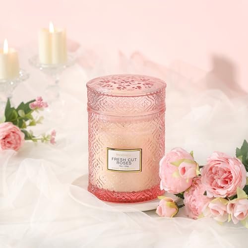 41T-95j8kXL._SL500_.jpg Rose Scented Candles - Luxury Pink Decorative 19oz Soy Wax Gifts for Mother's Day. Perfect for Home! - Image 2