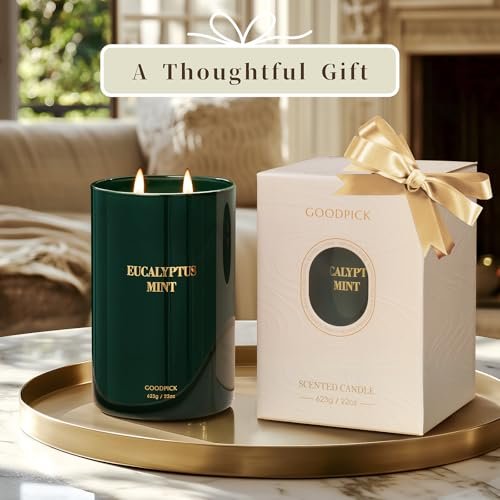 41TBxKwat0L._SL500_.jpg Goodpick Eucalyptus Mint Soy Candles for Home - 22oz, 120 Hours of Stress-Relieving Scent - Image 4