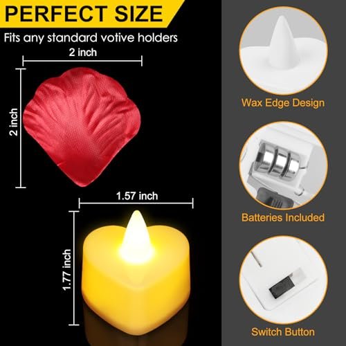 41TC9bM0xML._SL500_.jpg 6000 Pcs Artificial Rose Petals + 72 Flameless LED Heart Tea Lights for Romantic Wedding Decor. - Image 6