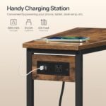 HOOBRO Wedge End Table with Charging Station, Rustic Brown Triangle Accent Table for Small Spaces - Image 4