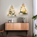 No-Drill Floating Wall Shelves with Art, Leaves & Light Strip - Set of 2 Plant Decor for Home & Office, Boho Style Gifts for Women. - Image 5