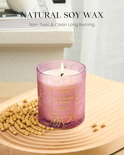 41W94dda0XL._SL500_.jpg M&SENSE Vegan Plum Berries Wooden Scented Soy Candle—42-Hour Burn for Stress Relief, Perfect Housewarming Gift! - Image 3