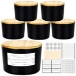 CONNOO 24oz Matte Black Glass Candle Jars 6 Pack, Multi-Wick Wide Mouth Empty Bulk Candle Containers for Making Candles with Airtight Bamboo Lids, Sticky Warning Labels, Wick kit- Dishwasher Safe