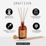 Craft & Kin Lily & Jasmine Reed Diffuser | All-Natural Oil, 8 Rattan Sticks | Lasting Home Fragrance in Amber Glass, 5.75oz - Image 2