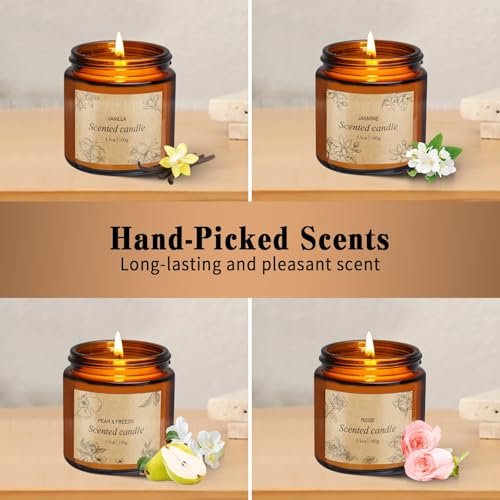 41XemmdqGL._SL500_.jpg 4-Pack Scented Soy Wax Candles in Amber Jars – Perfect Gift Set for Women for Birthdays, Valentine's, or Mother's Day - Image 2