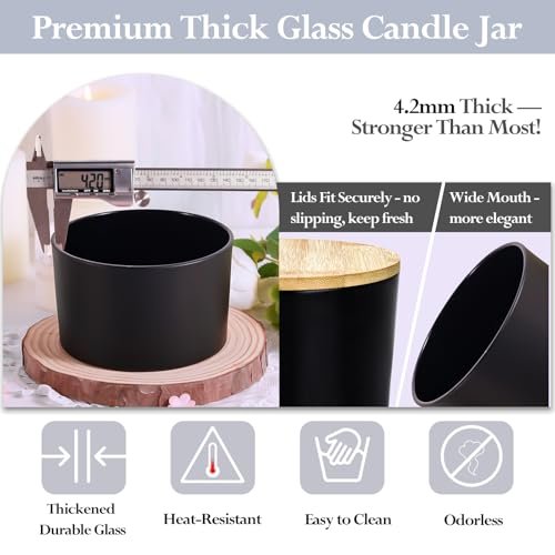 41XtiRRygNL._SL500_.jpg 6-Pack CONNOO 24oz Matte Black Glass Candle Jars with Airtight Bamboo Lids & Wick Kit - Image 5