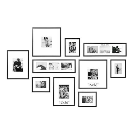 ArtbyHannah Assorted Sizes Gallery Wall Frame Set, Black Picture Frame Collage for Living Room, Staircase & Home Decor (Large)