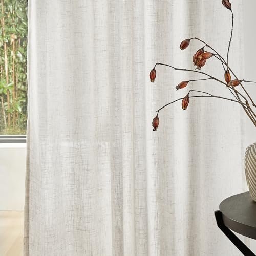 41Y2ewPzxTL._SL500_.jpg MYSKY HOME Linen Curtains for Living Room: Natural Semi-Sheer Drapes, 84" Length, 2 Panels, Farmhouse Boho Style, Back Tab for Sliding Glass Door, 50" Wide. - Image 4