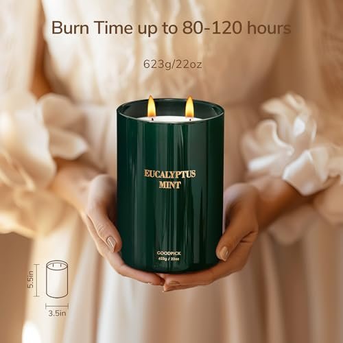 41Y9BEmPCL._SL500_.jpg Goodpick Eucalyptus Mint Soy Candles for Home - 22oz, 120 Hours of Stress-Relieving Scent - Image 8