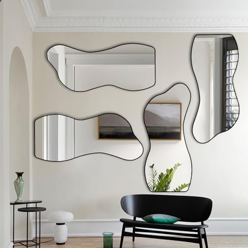 41YF1JWEAjL._SL500_.jpg POZINO Irregular Asymmetrical Wall Mirror, 47.2"x22" Decorative Modern Design for Living Room, Bathroom, Bedroom, Entryway. - Image 6
