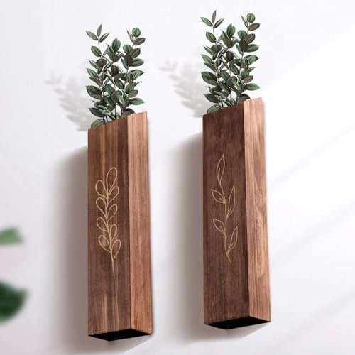 41YKWix79NL._SL500_.jpg 4-Pack Wooden Indoor Wall Planters, Modern Boho Decor for Living Room & Bedroom, Farmhouse Pocket Vases for Dried Flowers & Faux Plants - Brown - Image 7