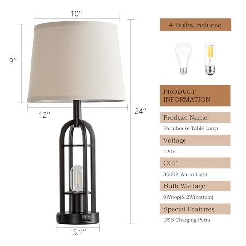 41Yax7RbN9L._SL500_.jpg SRJJA Set of 2 Black Table Lamps - Farmhouse Style with USB A+C for Living Room & Bedroom End Tables - Image 6