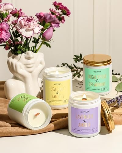 41ZTN5o3JOL._SL500_.jpg AOOVOO Sage Citrus Candle - 9oz Wood Wick, 50-Hour Burn Time, Natural Soy Scented Candle for Home - Image 5
