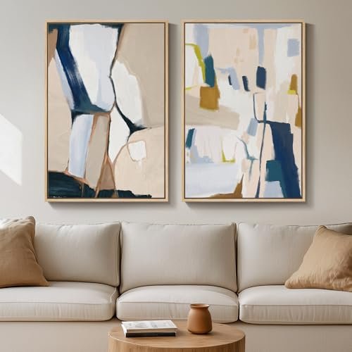Large Framed Neutral Abstract Art Set of 2 | Colorful Large Framed Neutral Abstract Wall Art for Living Room, Set of 2 Bright Modern Canvas Prints Paintings Artwork for Walls, Colorful Abstract Pictures for Hallway Stair Bedroom Office Wall Decor 24x36 In