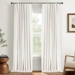 INOVADAY 100% Blackout Curtains for Bedroom, Black Out Curtains 84 Inch Long, Clip Rings Linen Blackout Drapes, Thermal Insulated Room Darkening for Living Room, 2 Panels - Beige,W50xL84