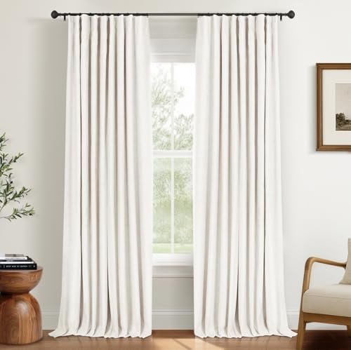 INOVADAY 100% Blackout Curtains - 84" Long Linen Drapes, Thermal INOVADAY 100% Blackout Curtains for Bedroom, Black Out Curtains 84 Inch Long, Clip Rings Linen Blackout Drapes, Thermal Insulated Room Darkening for Living Room, 2 Panels - Beige,W50xL84
