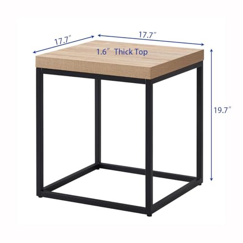 41ahGeRkWuL._SL500_.jpg CENSI 18-Inch Natural Oak Accent Table: Modern Industrial Square Side Table in Metal & Wood. - Image 2