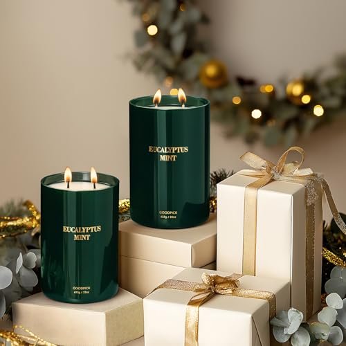 41axBZEZd6L._SL500_.jpg Goodpick Eucalyptus Mint Soy Candles for Home - 22oz, 120 Hours of Stress-Relieving Scent - Image 7