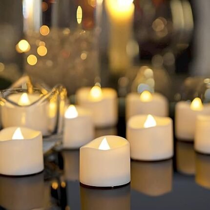 Homemory 48-Pack Novelty Flickering Flameless Tea Lights Candles, 200+Hours Battery-Operated LED Fake Candles for Wedding Table Centerpieces,Proposal,Anniversary, White Base, Ă˜1.5'' Ă— H1.3''
