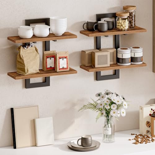 41bFTSGbdCL._SL500_.jpg HOOBRO 15-Inch Wall Shelf Set of 2 - Rustic Brown & Black, 2-Tier Storage Shelves for All Rooms - Image 4