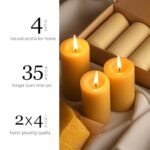 4-Pack Natural Beeswax Candles: Long-Lasting 140-Hour Burn Time, Smokeless & Dripless, Organic Pillar Candles for Home Use. Perfect Emergency Light! - Image 2