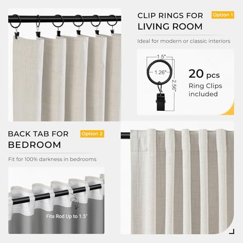 41boCXi1wwL._SL500_.jpg INOVADAY 100% Blackout Curtains - 84" Long Linen Drapes, Thermal Insulated for Bedroom & Living Room, 2 Panels Beige. - Image 3