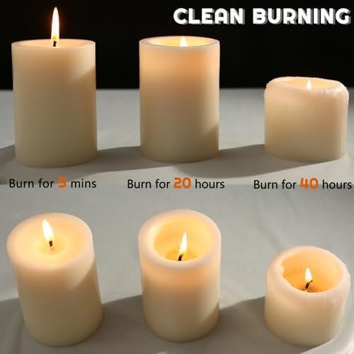 41cQ9PK5y-L._SL500_.jpg Set of 6 Unscented Ivory Pillar Candles - 2.8x4 inches, Dripless & Smokeless, 50-Hour Burn for Home, Christmas & Dinner Decor. - Image 4