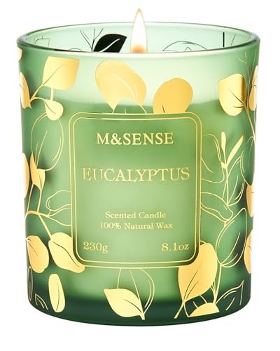 M&SENSE Eucalyptus Candles,Vegan Soy,8.1oz 42-Hour Slow Burning Time, Scented Candles for Relaxing Calming, Fall Winter Thanksgiving Christmas Housewarming Gifts for Women & Men