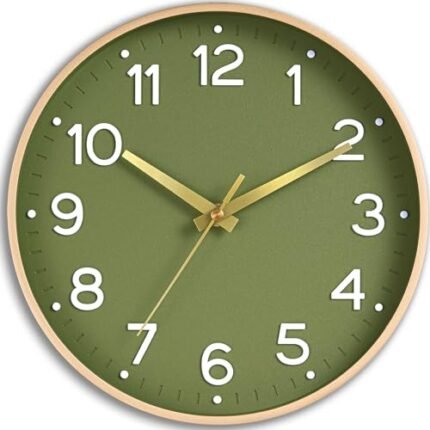 Roymnie Wall Clock Green, Silent Wall Clocks Battery Operated 8 Inch-Modern Non Ticking Analog Clock Decorative for Kitchen Office Bathroom Bedroom(Gold)