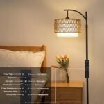 Arc Floor Lamp for Living Room: 3 Color Temperatures, Remote-Controlled, Dimmable Bulb, Boho Style with Rattan Shades - Image 7