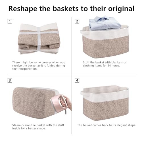 41fD7pEZubL._SL500_.jpg OIAHOMY 3-Pack Storage Baskets: 13x9.85x8.7'' Woven Bins with Handles for Toy Storage & Stylish Home Decor, White & Brown - Image 6