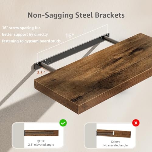 41fJ70fky1L._SL500_.jpg QEEIG 24-Inch Floating Wall Shelves Set of 2 - Rustic Brown Farmhouse Decor for Bathroom, Bedroom, or Living Room - Image 5