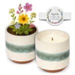 The Growing Candle, Lavender Scented, 8.5oz Ceramic Pot, Single Wick Aromatherapy Candles, 100% Soy for Women and Men, Edith