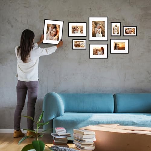 41h9DoVlqQL._SL500_.jpg Giftgarden 14-Pack Black Picture Frames with Mats, Perfect for 11x14, 8x10, and 5x7 Photos. Ideal for Walls or Tabletops. - Image 4
