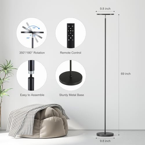 41hVD9ETfSL._SL500_.jpg SUNMORY 32W LED Floor Lamp: 3000LM Remote-Controlled, 69" Tall, Dimmable Modern Torchiere for Living Room, Bedroom, Office. - Image 3