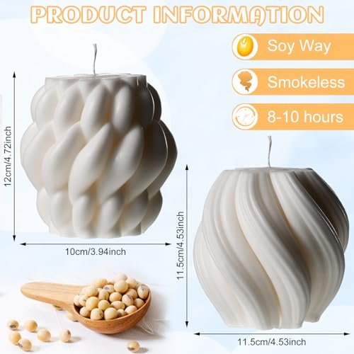 41hb3pM4gOL._SL500_.jpg Threlaco 2-Pack Large Handmade Knot Ball & Swirl Pillar Candles - Scented Soy Wax for Home Decor & Gift - Image 2
