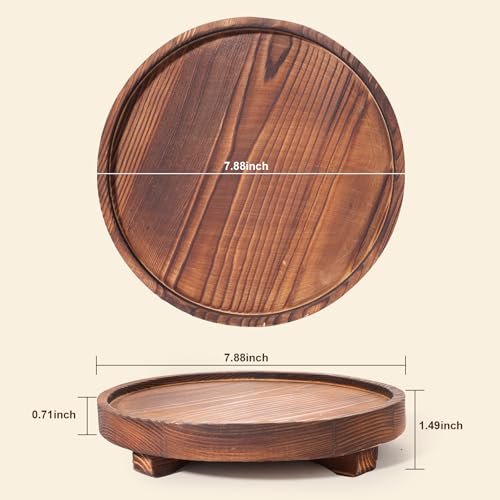 41hmuLWtJfL._SL500_.jpg DEBETOOL Round Wooden Tray – Rustic Soap Organizer for Kitchen & Bathroom, Farmhouse Decor for Candles, Perfume, and More. - Image 2