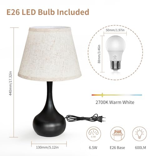 41ixF7tBXCL._SL500_.jpg ONEWISH Touch Bedside Lamp: 3-Way Dimmable Table Lamp with Fabric Shade for Bedroom and Office Use. - Image 6